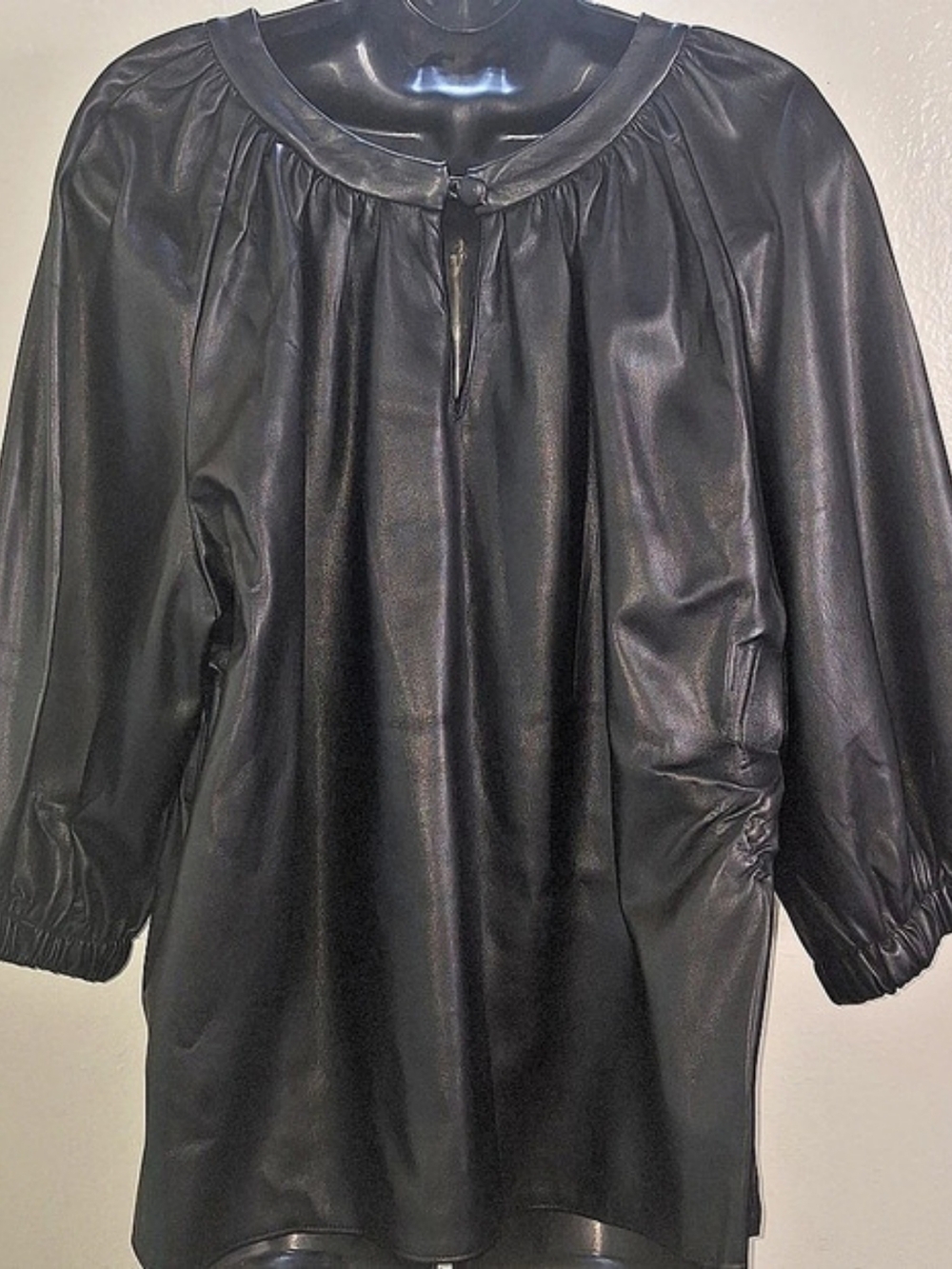 Black Faux Leather Blouse